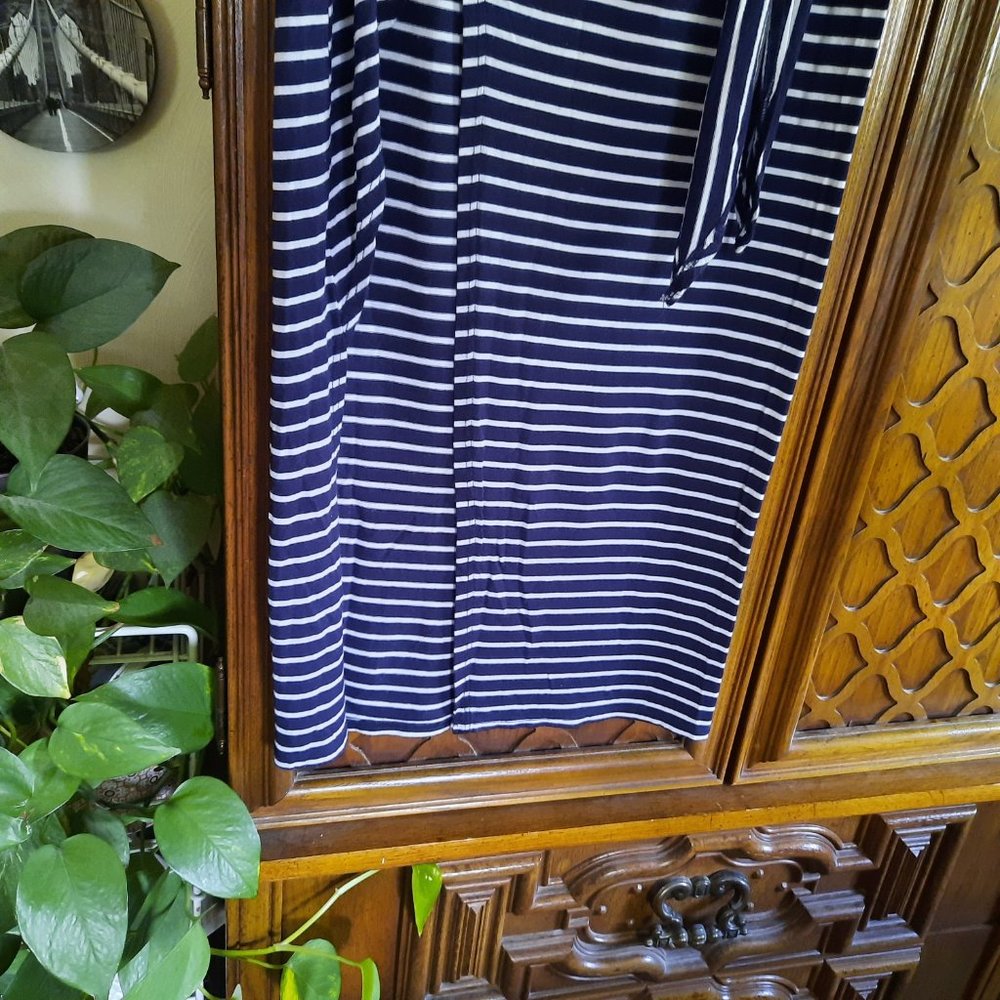 Micro-Striped Tie Wrap Maxi Skirt - Navy/White, Size S - Picture 5 of 16